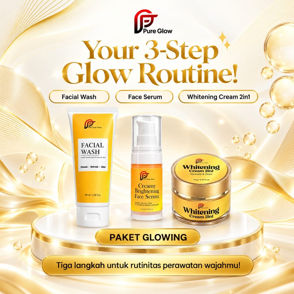 Paket Glowing FPO Pure Glow: Facial Wash, Face Serum dan Whitening Cream 2in1