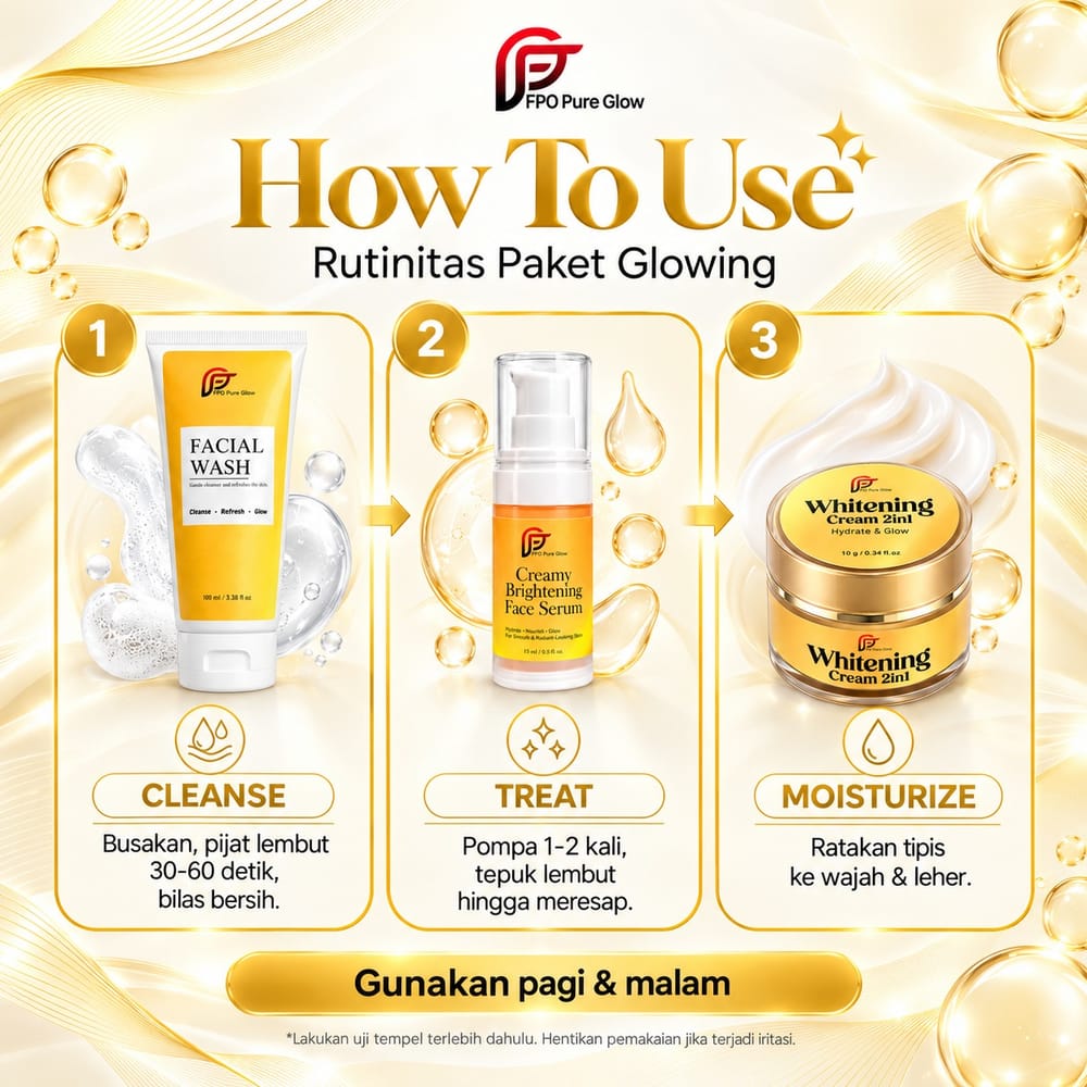 Cara pakai Paket Glowing: Cleanse, Treat, Moisturize